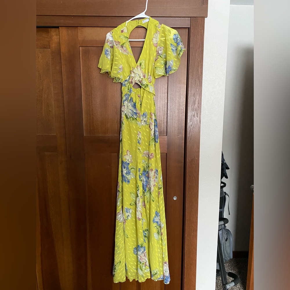 Neon, floral, short sleeve, prom/formal dress